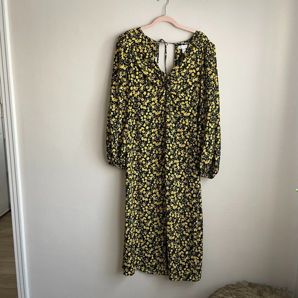 Topshop / Black and Yellow Long Sleeve Midi Dress - Picture 1 of 11